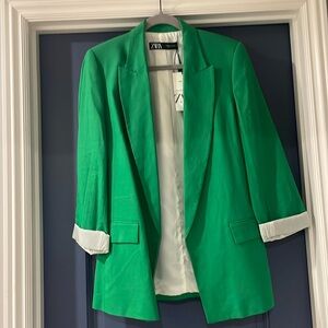 Kelly green linen Zara blazer